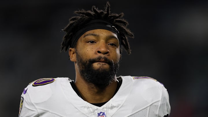 Dec 17, 2023; Jacksonville, Florida, USA; Baltimore Ravens cornerback Arthur Maulet (10) warms up before a game against the Jacksonville Jaguars at EverBank Stadium. Mandatory Credit: Nathan Ray Seebeck-Imagn Images