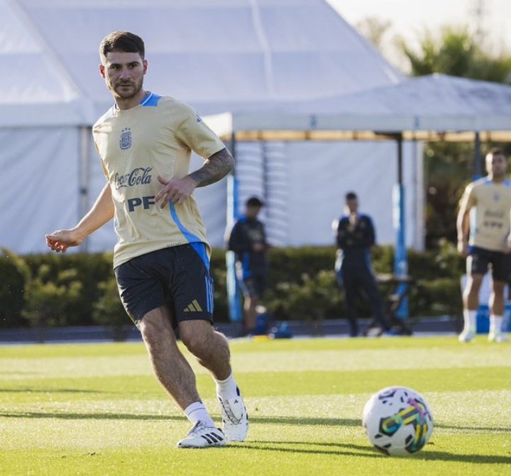 CASUAL SMILE: Liverpool star Mac Allister beams during Argentina training ahead of Paraguay clash